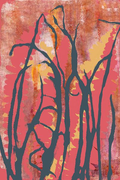 Natural living. Colorful modern abstract botanical art in pink, blue, terracotta by Dina Dankers