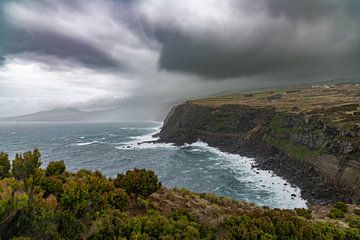 The wild coast of the island of Faial Azores by Lex van Doorn
