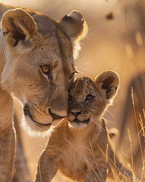 een jonge leeuw en zijn moeder II/III van Endre Lommatzsch