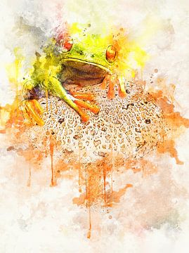 Peinture d'une grenouille aux yeux rouges sur Septi Ade Pamuji