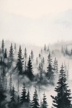 Aquarell Pinien Wald