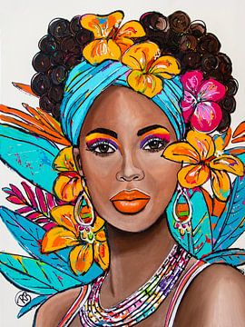 Caribische vrouw van Happy Paintings