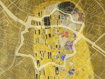 Kaart van Zwolle Centrum met de Kus van Gustav Klimt van Map Art Studio