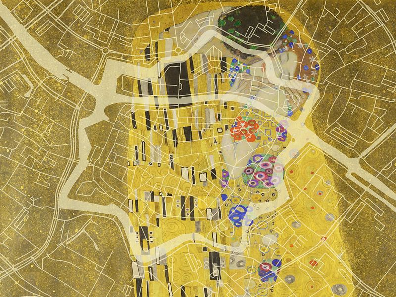 Map of Zwolle Centrum with the Kiss by Gustav Klimt by De Kaartenwinkel