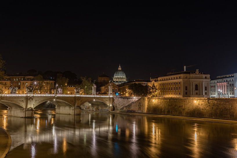 Rome by night. I took this picture from the Ponte Sant'Angelo, in the distance you can see the dome  by Jaap van den Berg