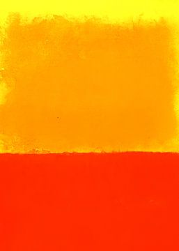 Modern abstract in rood, oranje en geel. van Studio Allee