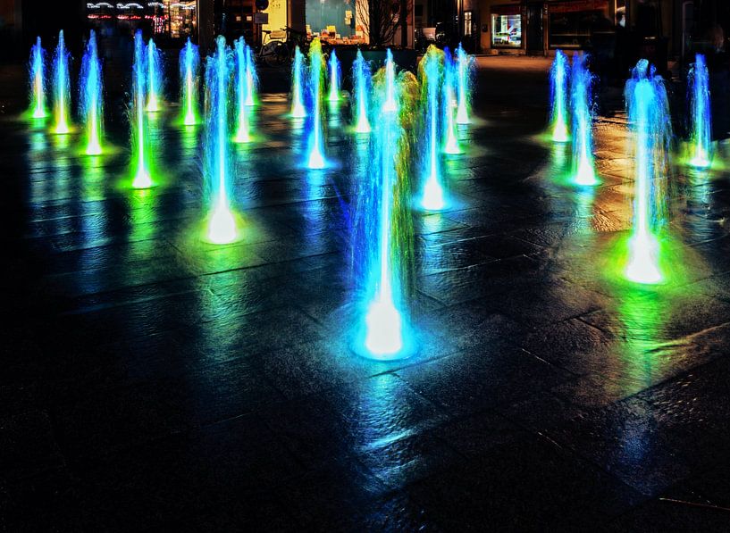 Illuminated fountain at night by ManfredFotos