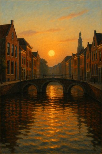 Leiden bij zonsondergang