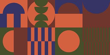 Groen, blauw, oranje, bruin II. Geometrische kunst in 70s retro kleuren van Dina Dankers