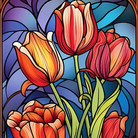 Tulips (glas in lood) van Harry Herman