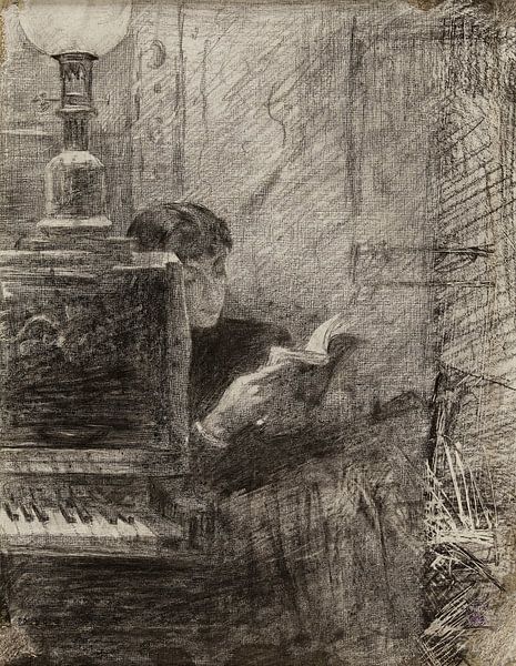 Lesende Frau an der Ecke eines Klaviers, Marie Bashkirtseff von Meisterhafte Meister