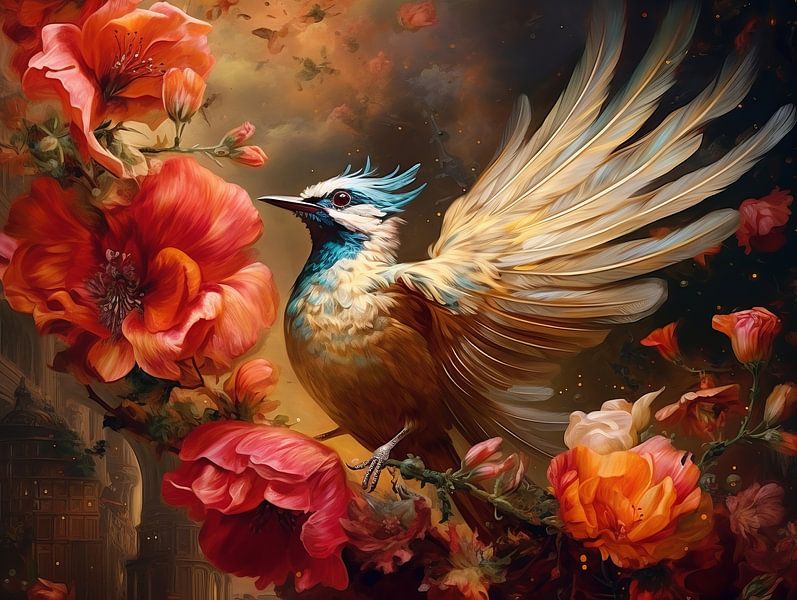 Flowers and splendour | bird by Eva Lee