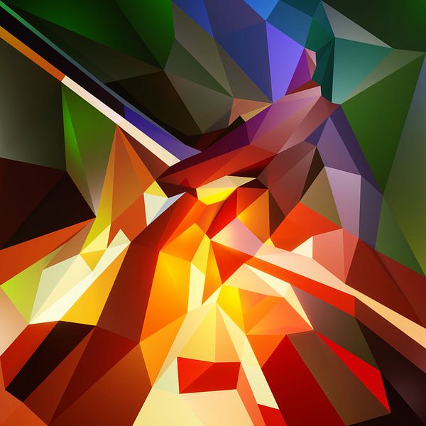 Digitaal kunstwerk " Feniks uit de as" abstract kubisme van Pat Bloom van Pat Bloom - Moderne 3D, abstracte kubistische en futurisme kunst