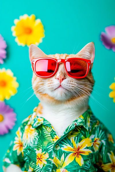 Cat wearing sunglasses in summer look by Poster Art Shop