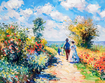 Un couple sur l'allée du jardin près du lac
