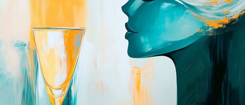 Eleganter Genuss – Glas voller Träume  Farbenfrohe Stille  von Poster Art Shop