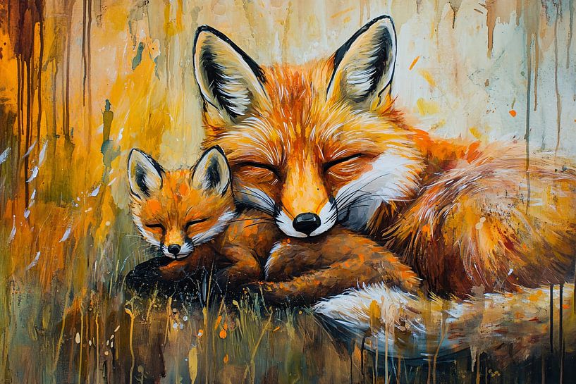 Mother and young fox together by Imperial Art House