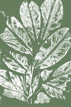 White leaves  in retro style. Modern botanical minimalist art in white and green by Dina Dankers