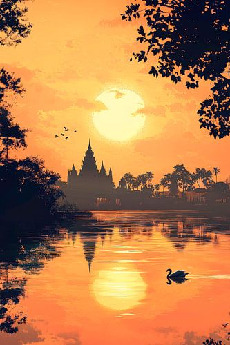 Coucher de soleil au bord de l'eau