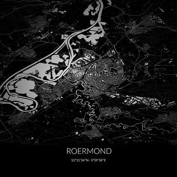 Zwart-witte landkaart van Roermond, Limburg. van Rezona