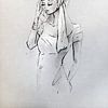 Bleistiftskizze einer Frau mit Kopftuch von Emiel de Lange