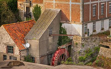 Historische schoepenrad krachtbron in Wissant, Noord Frankrijk van Harrie Muis