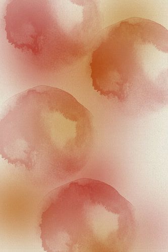 Aquarelverfschilderij. Vormen in warm geel en roze.