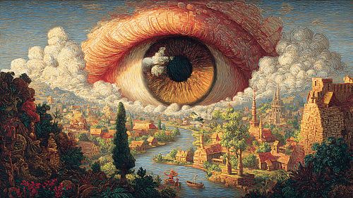 Surrealistisch droomlandschap in vintage stijl