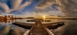 Panorama sunset at the jetty in Lake Steinberg
