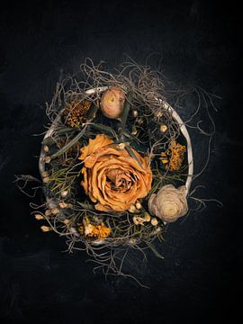 Gedroogde bloemschikking op een donkere achtergrond van Andreas Berheide Photography