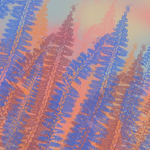 Varensbladeren in blauw en bruin. Moderne botanische kunst.