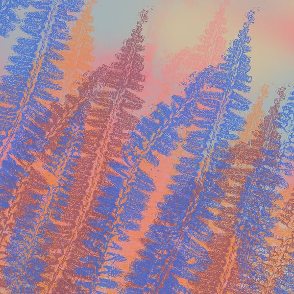 Fern leaves in blue and brown. Modern botanical art. by Dina Dankers