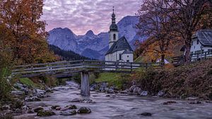 Twilight on the Ramsauer Ache - Pfarrkirche St. Sebastian