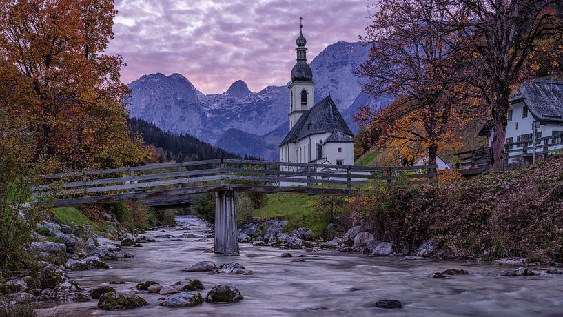 Twilight on the Ramsauer Ache - Pfarrkirche St. Sebastian by Teun Ruijters