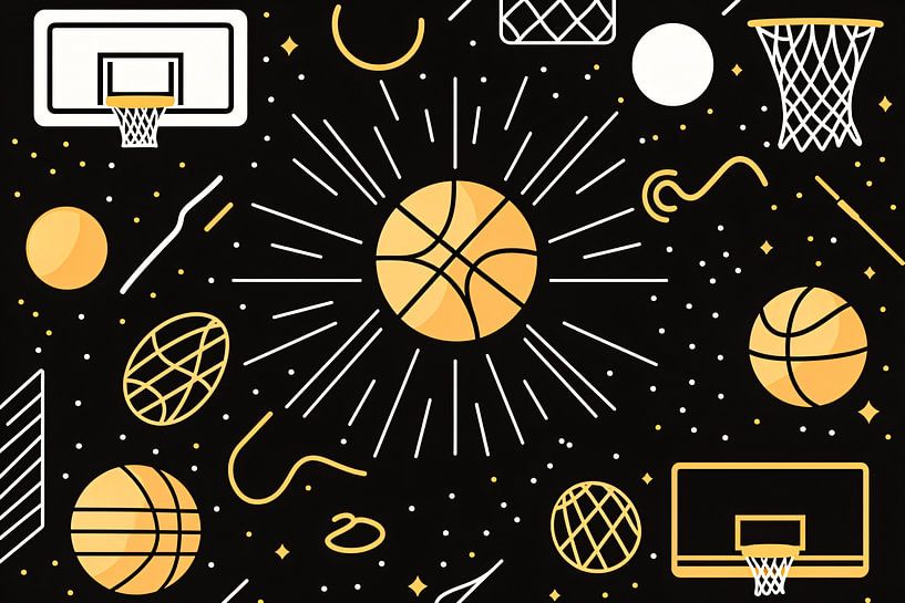 Conception dynamique d'un ballon de basket sur fond noir par Art & Soul Creations