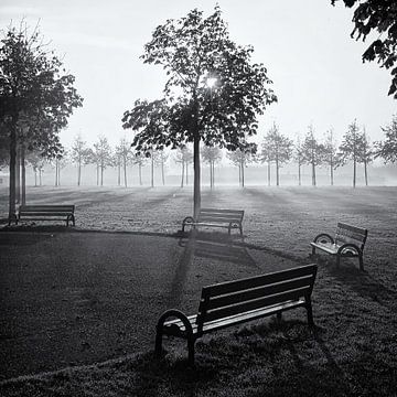 Bankjes in park Assumburg, Heemskerk van Paul Beentjes