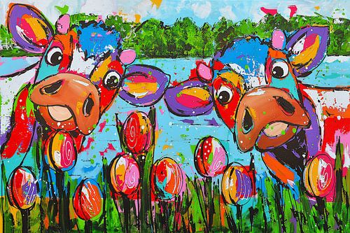Vaches Joyeuses avec Tulipes