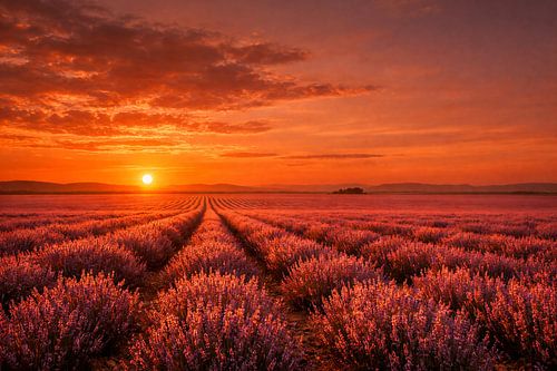 Lavendelfeld im Abendlicht – Sonnenuntergang über der Provence