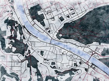 Kaart van Salzburg centrum in de stijl 'White Winter' van Maporia