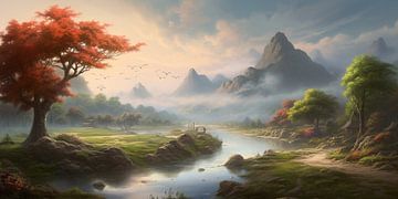 Asian landscape and beautiful mountains by Surreal Media