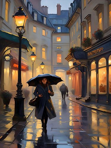 schilderij van vrouw en zwarte paraplu