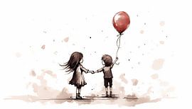 Junge und Mädchen mit Luftballon Skizze panorama von TheXclusive Art
