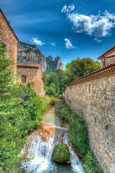 Village of Saou with the river Vebre by Cliff d'Hamecourt