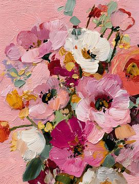 Üppiges Blumenfeld in Rosa und Creme