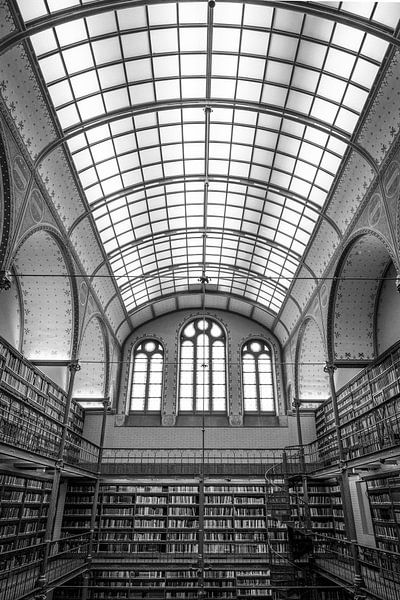 Vintage zwart wit kunst bibliotheek architectuur in het Rijksmuseum, Amsterdam van Christa Stroo fotografie