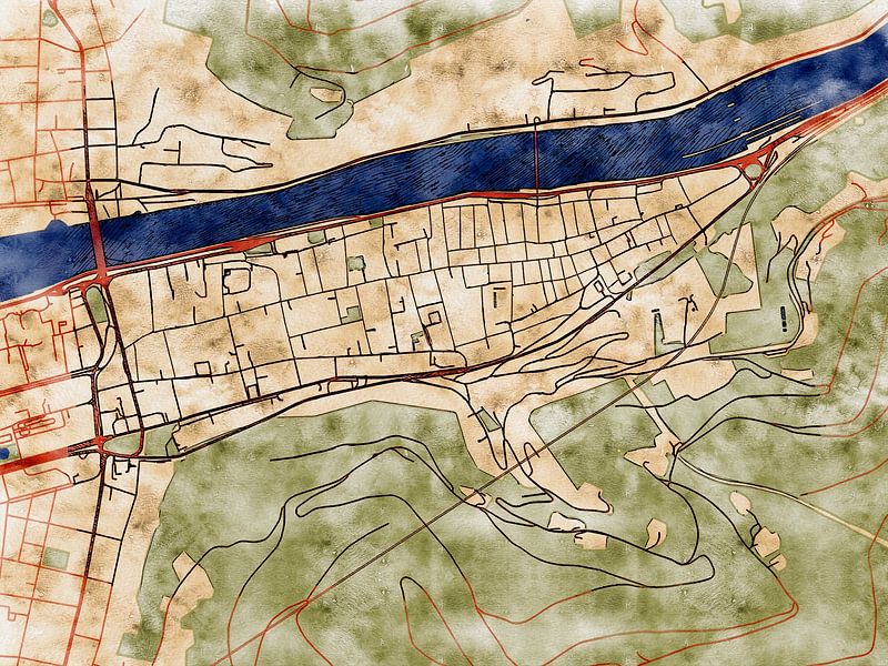 Map of Heidelberg centrum with the style 'Serene Summer' by Maporia