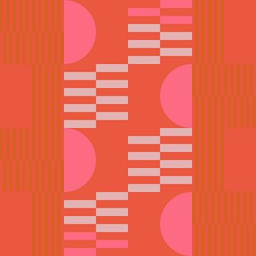 Abstracte geometrische kunst in retrostijl in roze en oranje van Dina Dankers