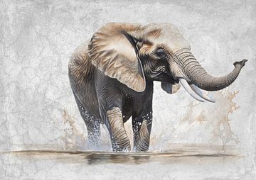 Elephant in the water by Lucia