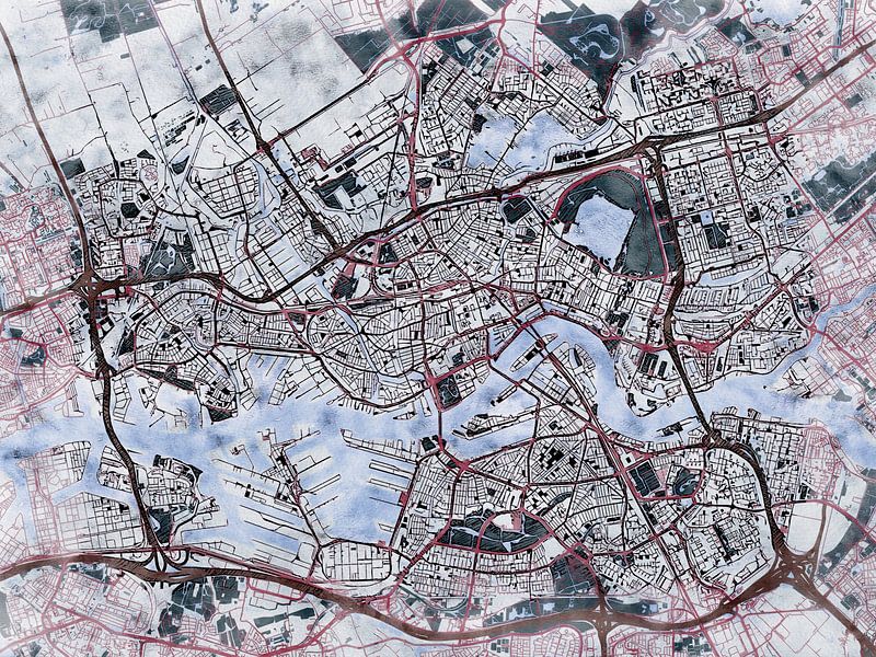 Map of Rotterdam with the style 'White Winter' by Maporia