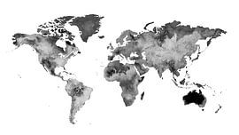 Weltkarte in Schwarz-Weiß-Aquarell | Handgemaltes Gemälde von WeltkartenShop